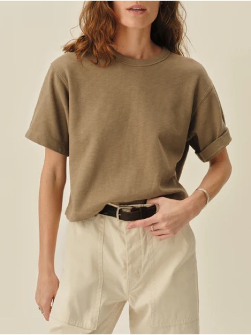 Buck Mason Field-Spec Boyfriend Crop Tee in Willow Green 🌿